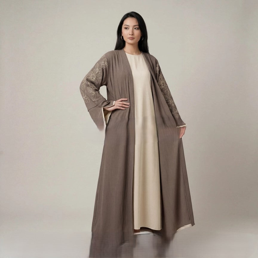2-delige set kimono en abaya met bloemrijke borduursels, model jazz One size