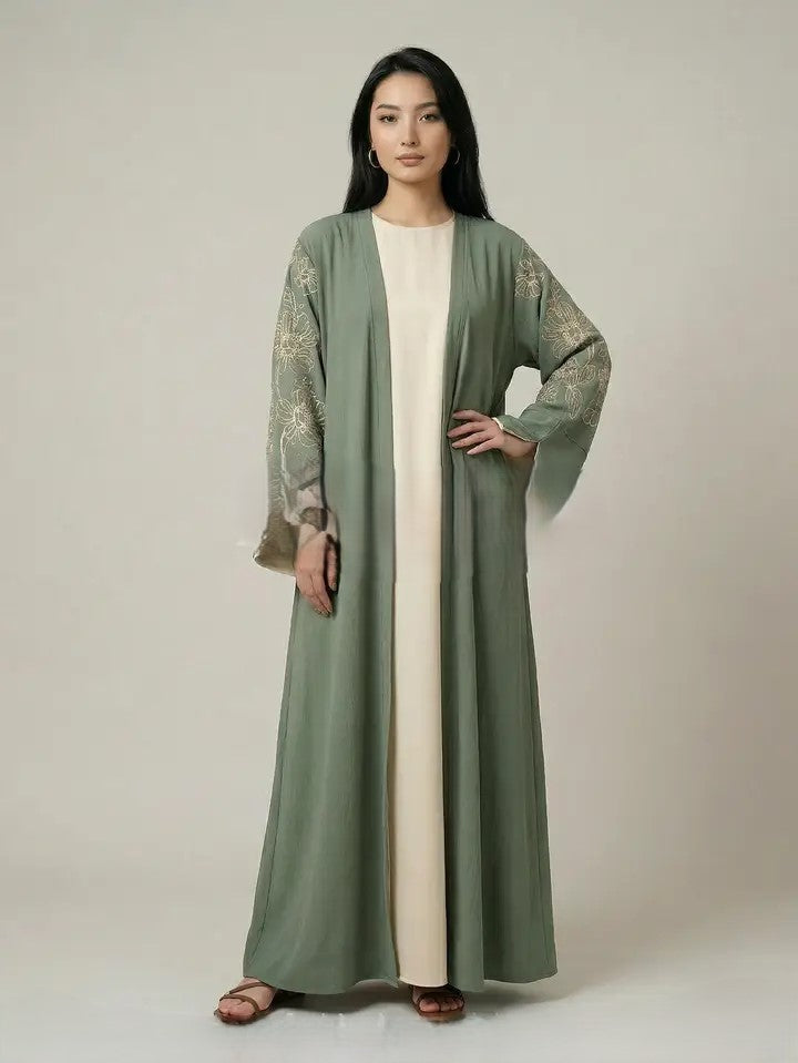 2-delige set kimono en abaya met bloemrijke borduursels, model jazz One size