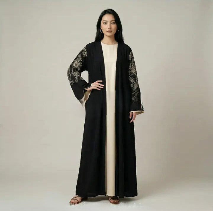 2-delige set kimono en abaya met bloemrijke borduursels, model jazz One size
