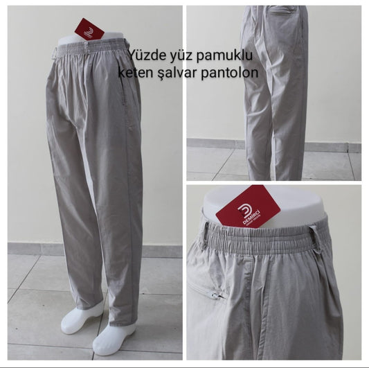 Erkek Rahat Kesim Beli Lastikli Pamuk Hac ve Umre Şalvar Pantolon
