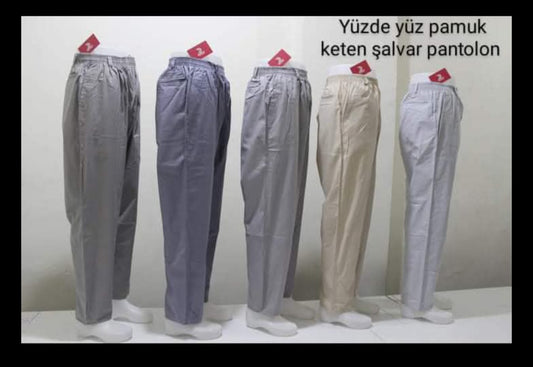Erkek Rahat Kesim Beli Lastikli Keten Hac ve Umre Şalvar Pantolon