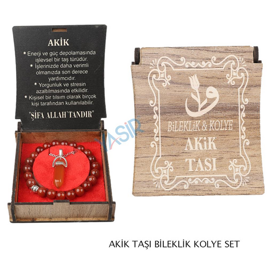 KUTULU KOLYE BİLEKLİK SETİ AKİK TAŞI